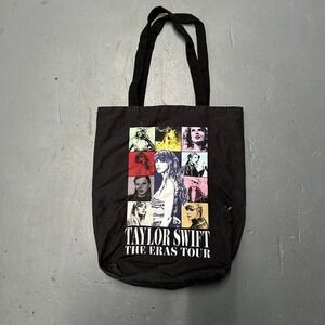Taylor Swift Eras tour double sided black graphic tote bag